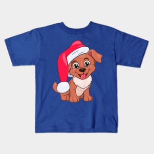 The smiling little puppy with Santa hat Kids T-Shirt